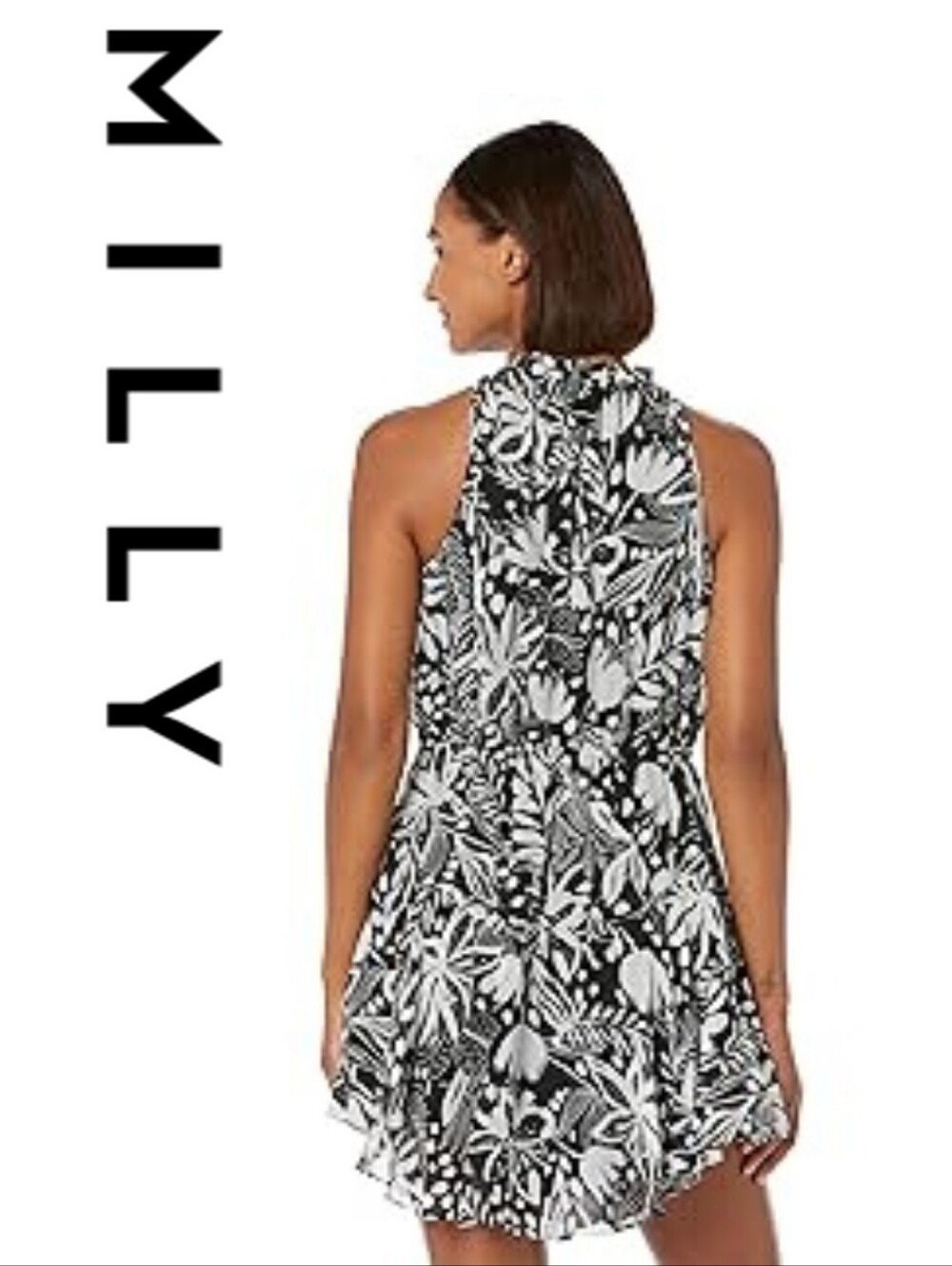 MILLY Gwin Painted Tiger Lily Dress Black/White 6 - Picture 2 of 4